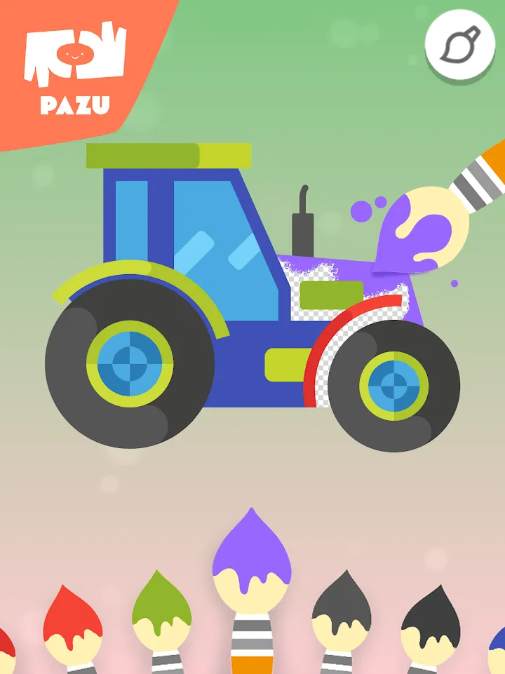 Tractor și pensule colorate
